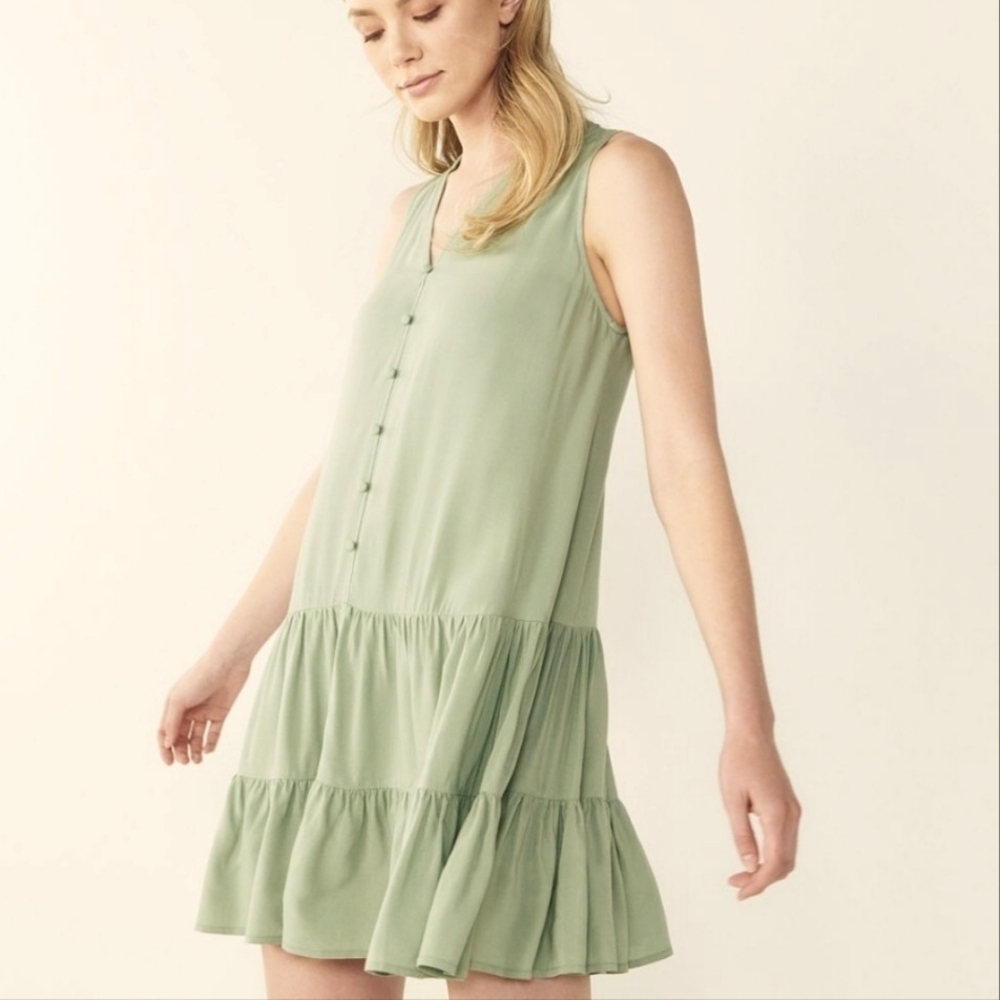 Nine West Button Front Notched Neck Sleeveless Tiered Dress Sz XL